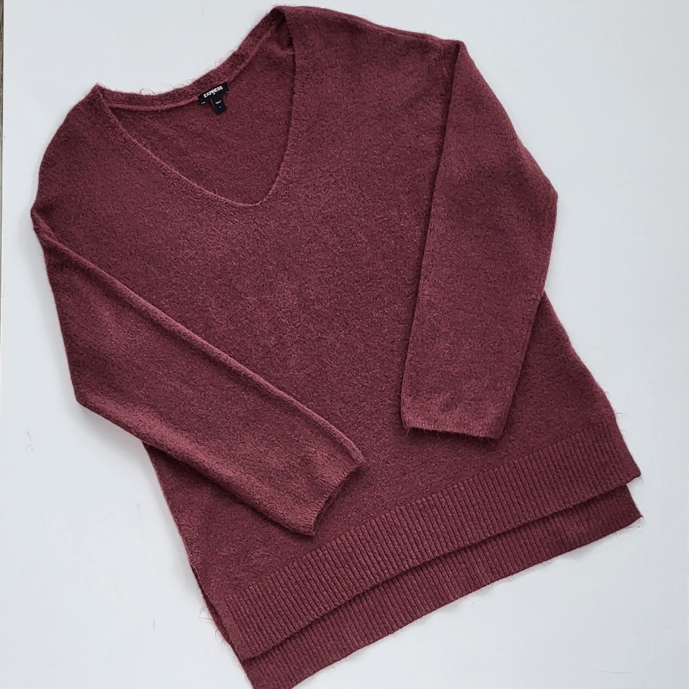Express Plum/Burgundy V-Neck Sweater